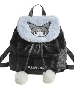 MOCHILA KUROMI DE FELPA NEGRA Y MORADA
